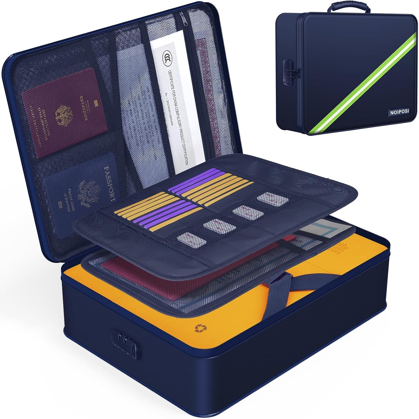 Document Organizer with 5200℉ Heat Insulated, 16.1"x11.4"x4.3" Waterproof and Fireproof Document Box with Lock, Home Strong Fireproof Safe Storage Box for Legal Size Documents and File，Blue