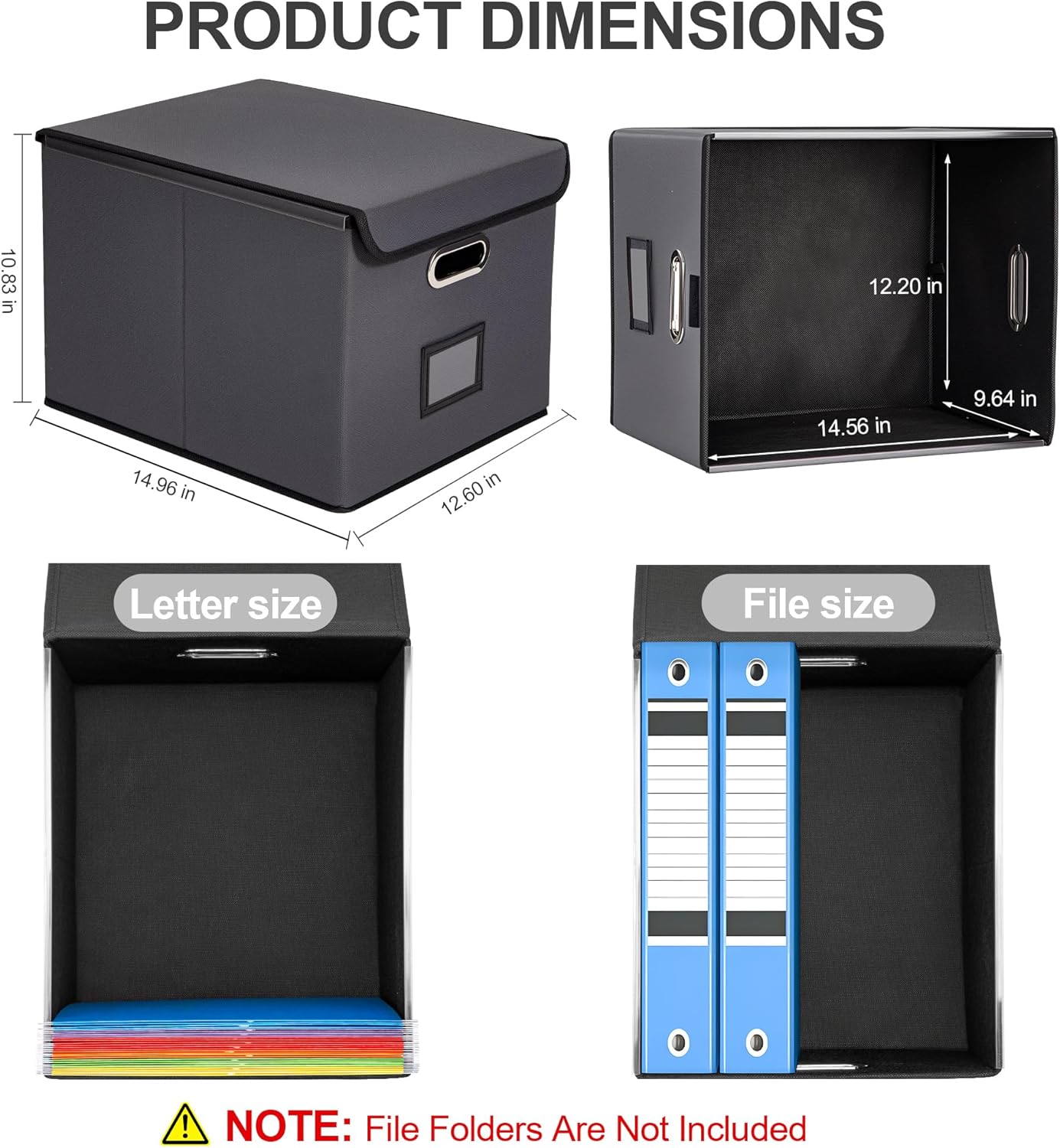 File Organizer Box, Linen Filing Organizer with Lid, Large Desktop File Boxes,Dark Grey,2 Pack