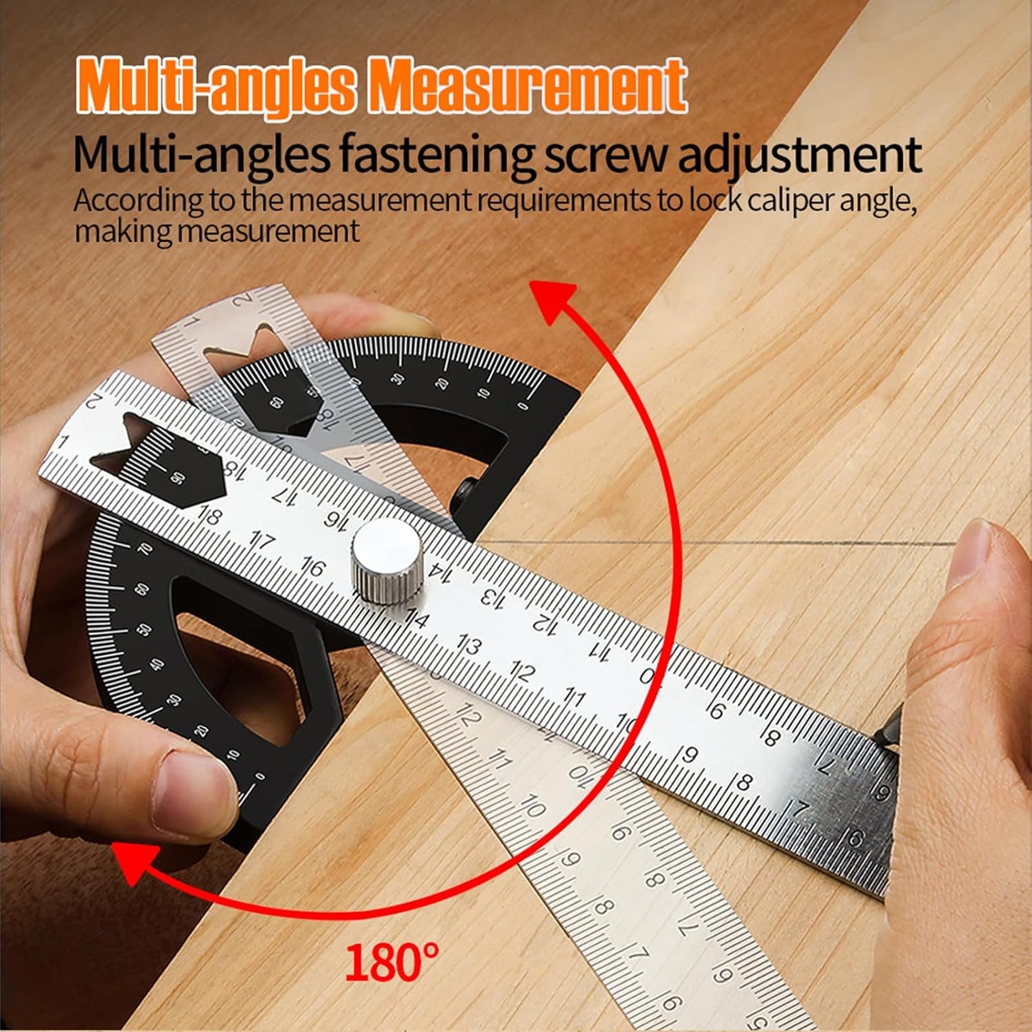 Protractor Angle Finder Stainless Steel Angle Ruler with 0-180 Degrees Adjustable Angle Square 8-Inch Woodworking Ruler for Woodworking/Carpenter/Construction/Measurement/Hobbyists