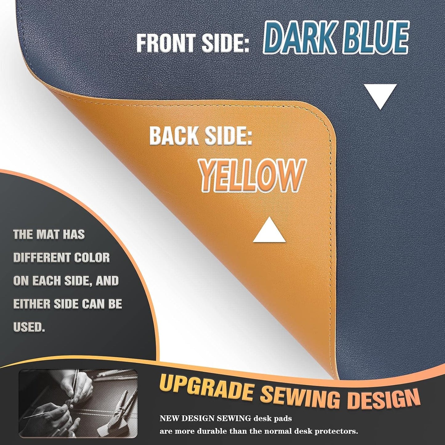 K KNODEL Desk Mat, Blotter, Dual-Sided Office Desk Pad, Waterproof Desk Mat for Desktop, Desk Blotters, PVC Leather Pad Protector (Dark Blue, 23.6" x 13.8")