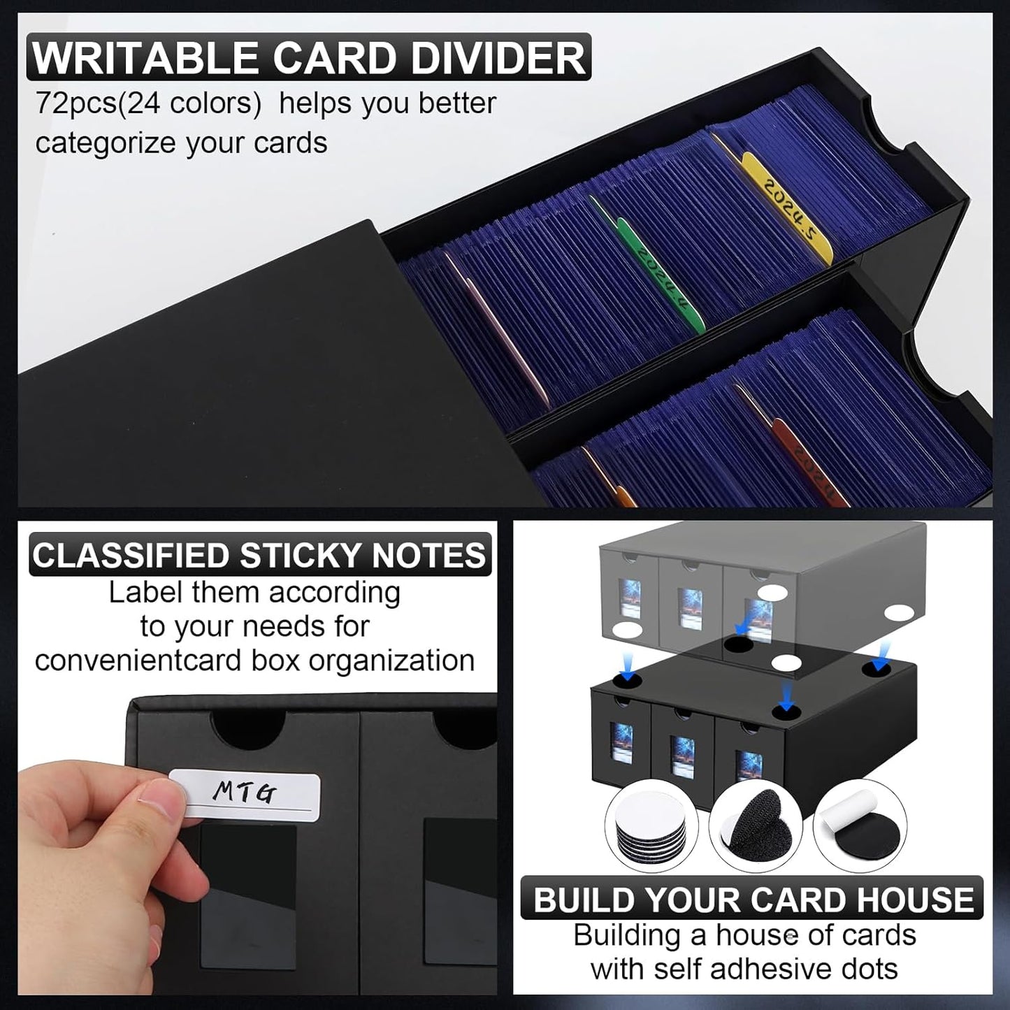 10800+ Card Storage Box, 2000+ Toploader Storage Box for Commander Display,with 72 Dividers, Labels & Tapes,Fit for TCG, PTCG, MTG