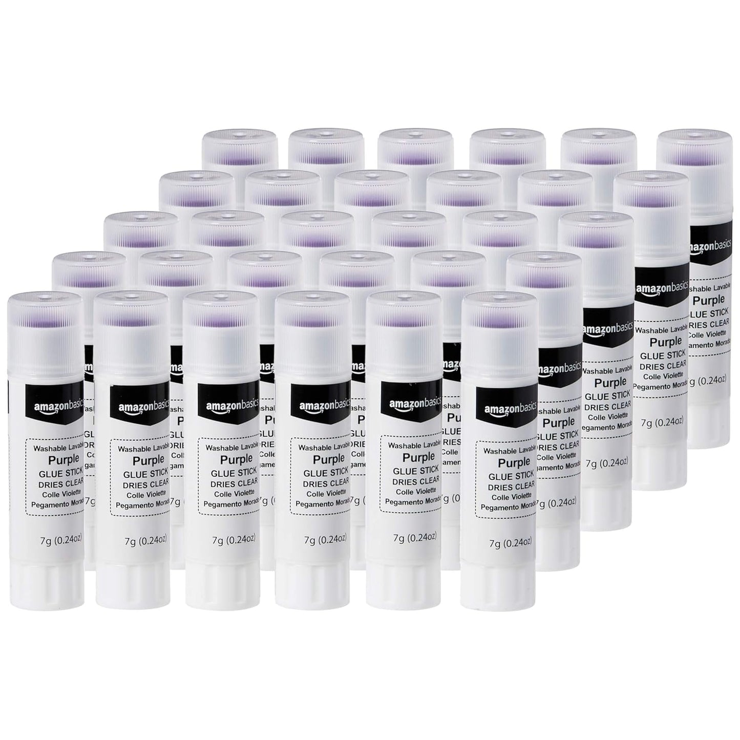 Amazon Basics Purple Washable School Glue Sticks, Dries Clear, 0.24-oz Stick, 30-Pack