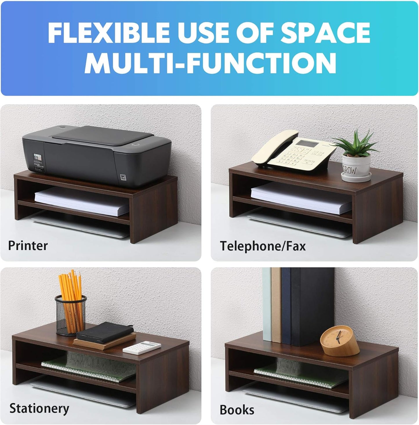 FITUEYES Monitor Stand - 2 Tier Computer Monitor Riser Shelf, Wood Desktop Stand for Laptop Computer Screen, Desk Organization, Office Supplies