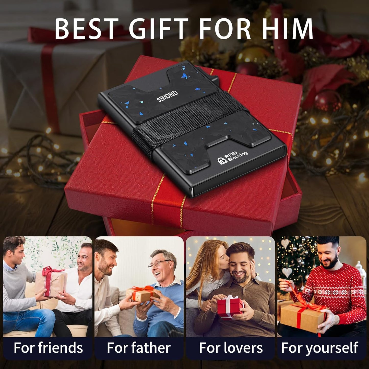 Minimalist Wallet for Men, Slim RFID Blocking Mens Wallet, Aluminum Pop Up Card Case, Thin Metal Credit Card Holder with Cash Strap -12 Cards Storage