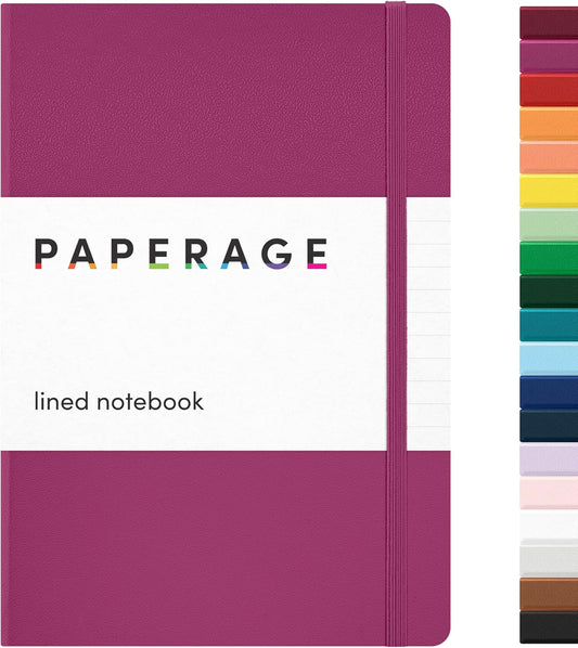 PAPERAGE Lined Journal Notebook, (Raspberry), 160 Pages, Medium 5.6 in x 8 in - 100 GSM Thick Paper – Hardcover Journaling Notebook for Work, School & Note Taking
