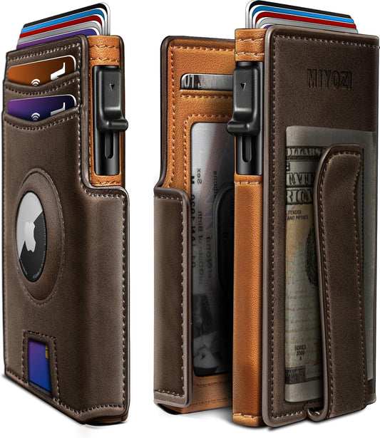 Airtag Wallet for Men,with Money Clip 10 Cards Metal Case Smart Slim Pop Up Credit Card Holder Flip with Magnetic Closure RFID Blocking wallet with Gift Box
