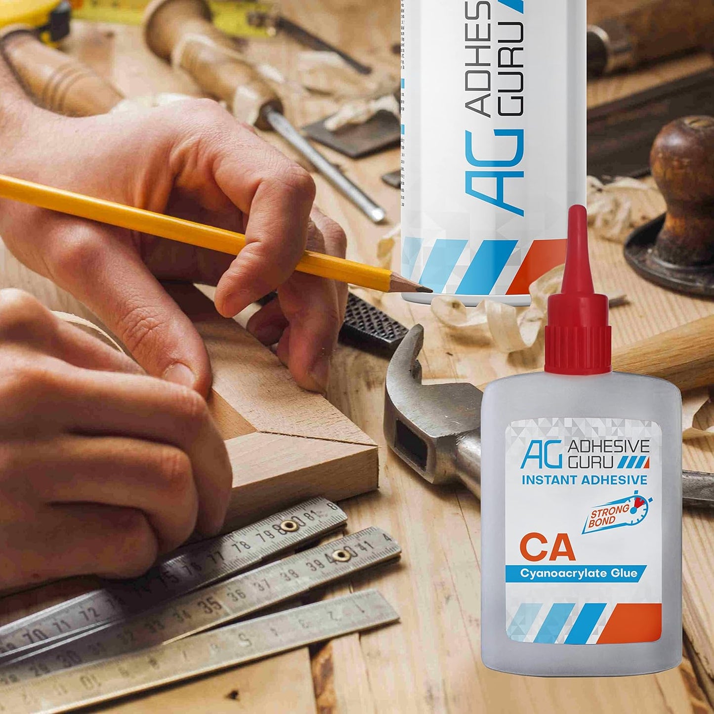 Adhesive Guru CA Glue with Activator Woodworking (72 x 0.9 oz - 72 x 3.38 fl oz) Ca Glue for Woodworking, Cyanoacrylate Glue and Activator (72 Pack)