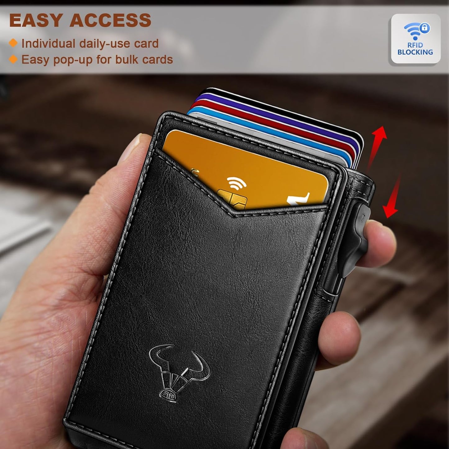 BULLIANT Men Wallet,Money Clip Wallet Slim For Gift Men 9Cards-Metal Credit Card Case in Magnetic Leather Flip