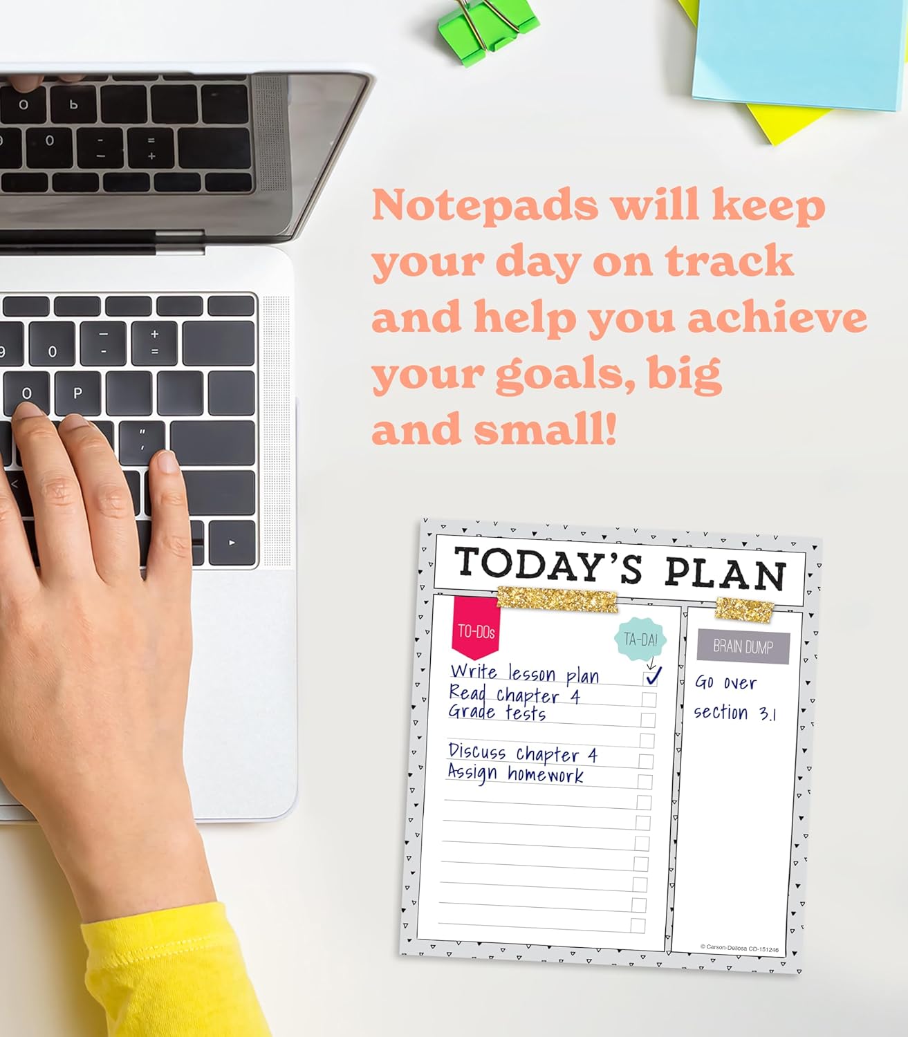 Carson Dellosa Notepad 3-Pack Set, Note Pads for To Do List, Sketch Pad, Grocery List, Checklist, and Classroom Organization Stationary, Desk Accessories and Office Supplies