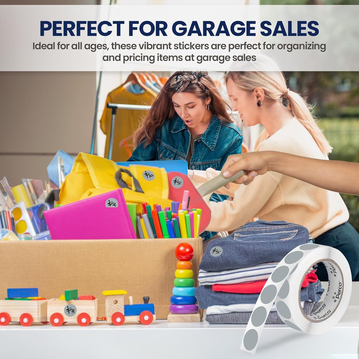 Perco Grey 1-Inch Round Circle Dot Sticker Labels with Removable Adhesive – 1,000 Labels per Roll – Versatile, Vibrant Colors, Reliable Hold, No Residue, Perforated for Convenient Use – Made in USA