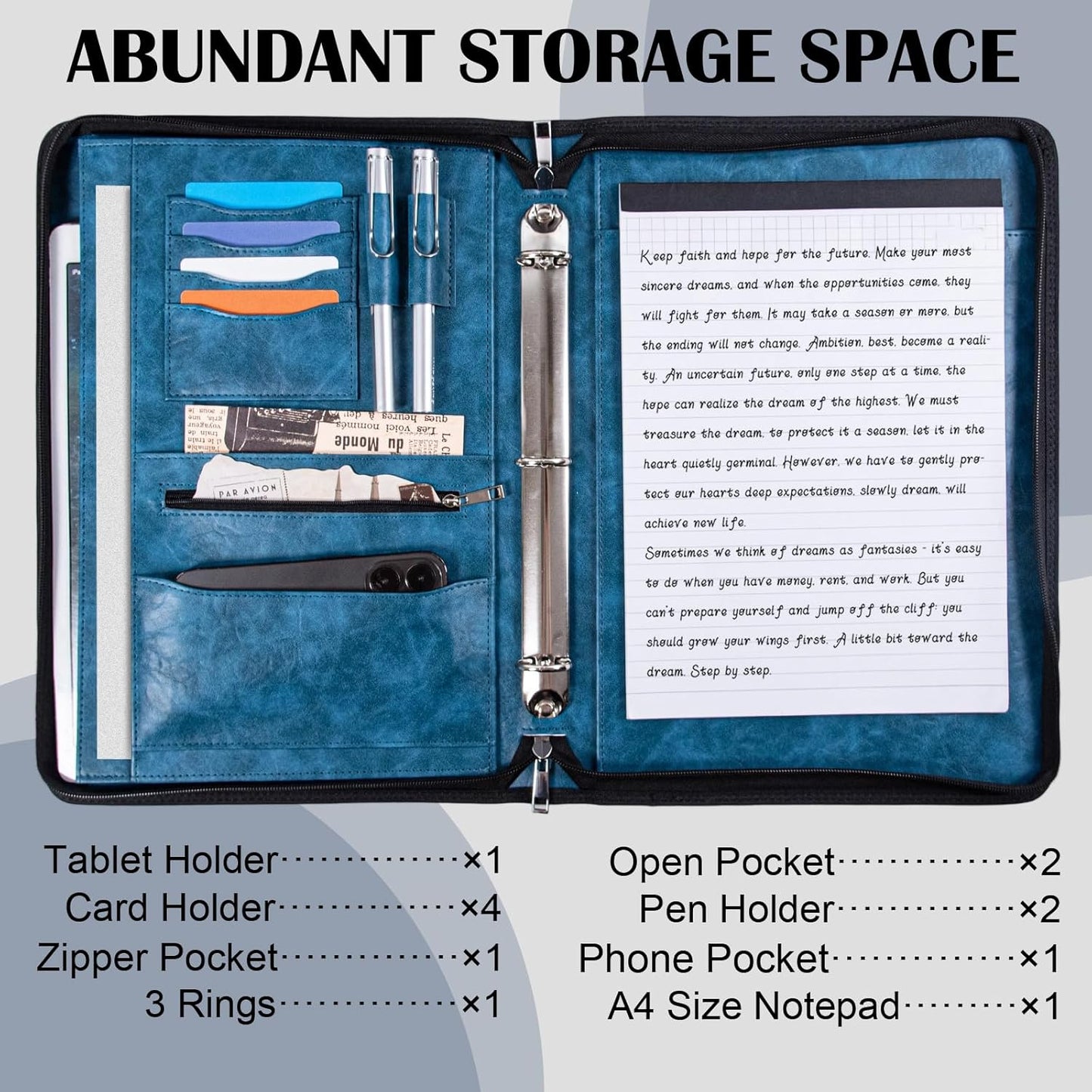 Calfinder Personalized Padfolios Portfolio Binder,3 Ring Leather Binder with Zipper,Professional Padfolios for Women&Men, Business Portfolio Organizer for Resume, Leather Folder for Ipad