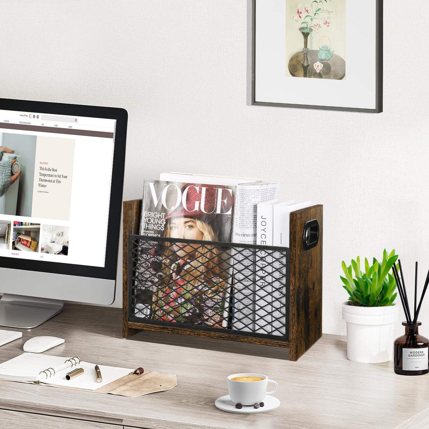 YINMIT Magazine Holder, Magazine Rack Floor, Magazine Storage Basket, File Holder Organizer, Folder Organizer for Magazines, Books, Newspapers, Tablets (Medium)