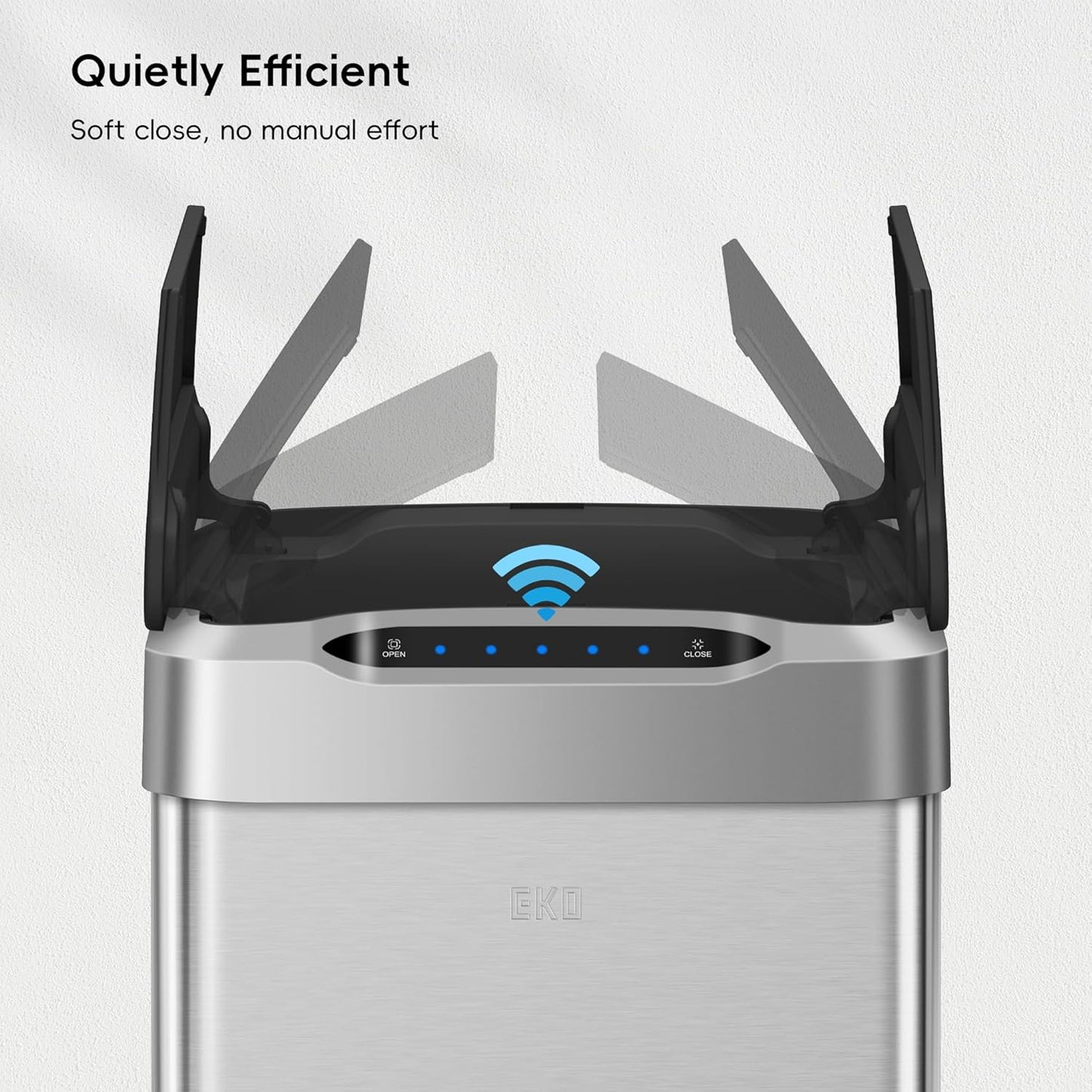 EKO Phantom-T 50 Liter / 13.2 Gallon Vertical Motion Sensor Trash Can, Brushed Stainless Steel Finish