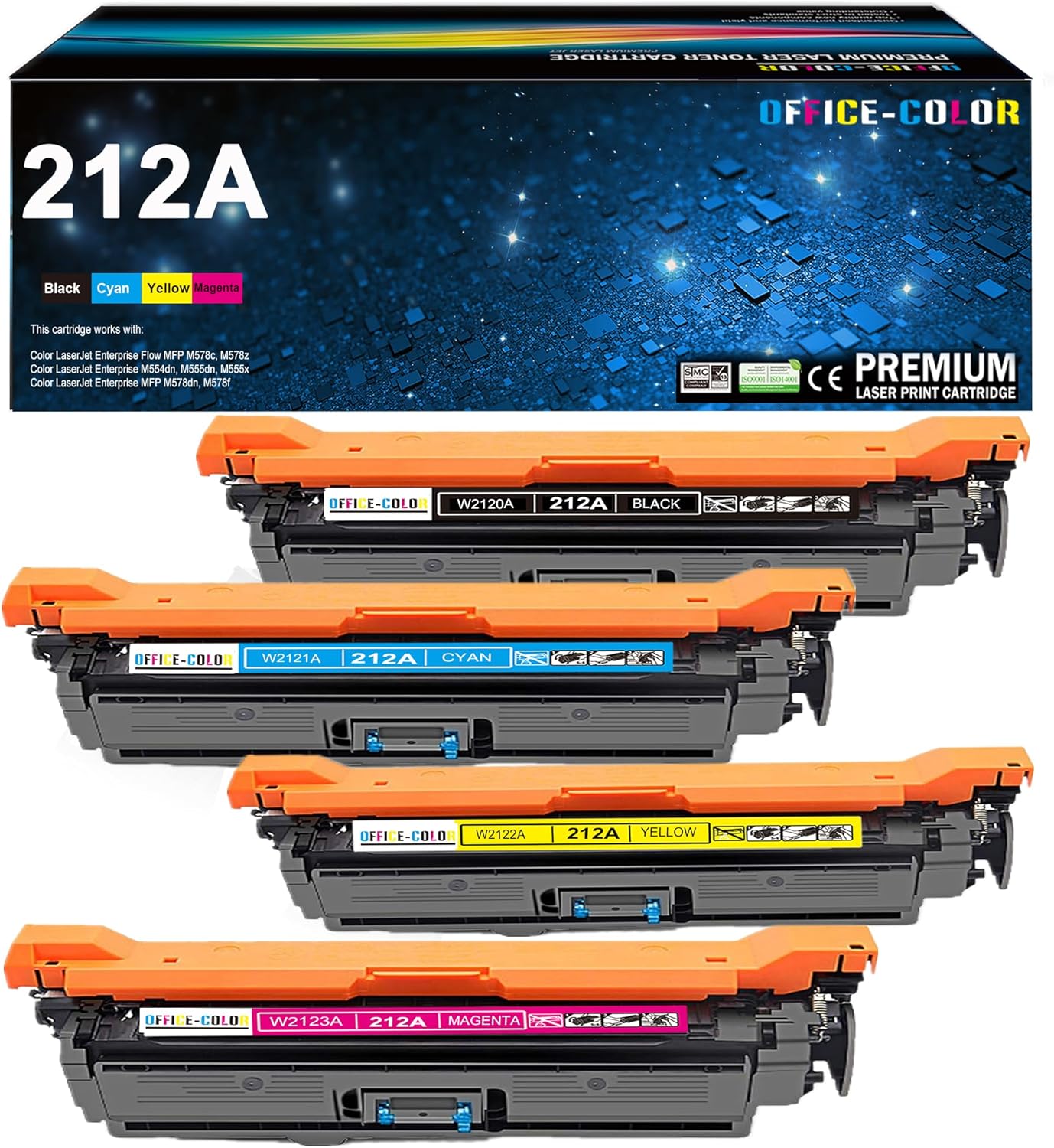 212A Toner Cartridges 4 Pack Replacement for HP 212A Toner Works with HP Color Laserjet Enterprise M555,M554,MFP M578 Series M554dn, M555dn, M555x Printer Ink (Black,Cyan,Magenta,Yellow)
