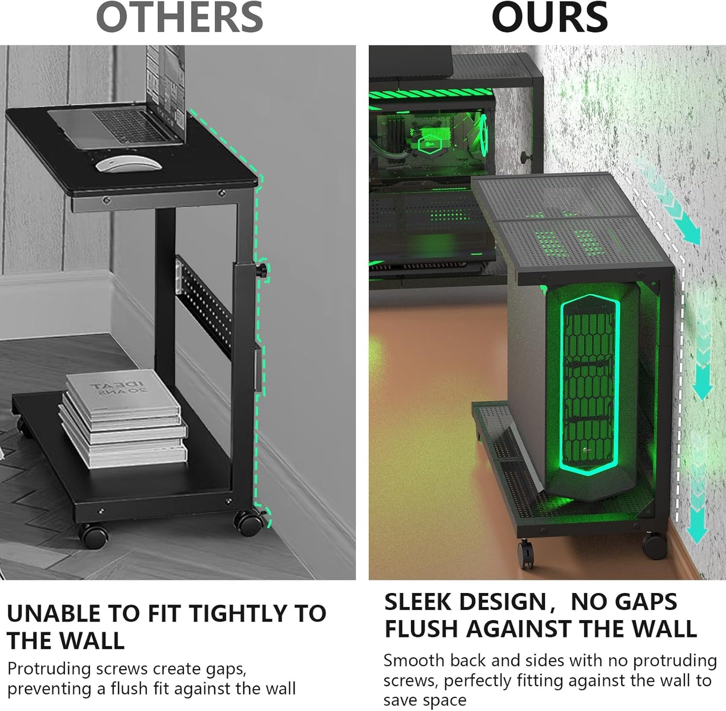 Moricher Computer Tower Stand - Height Adjustable 2-Tier ATX-Case PC Stand Printer Rack Pegboard with Rolling Wheels & Mousepad for Home Office Gaming Accessories