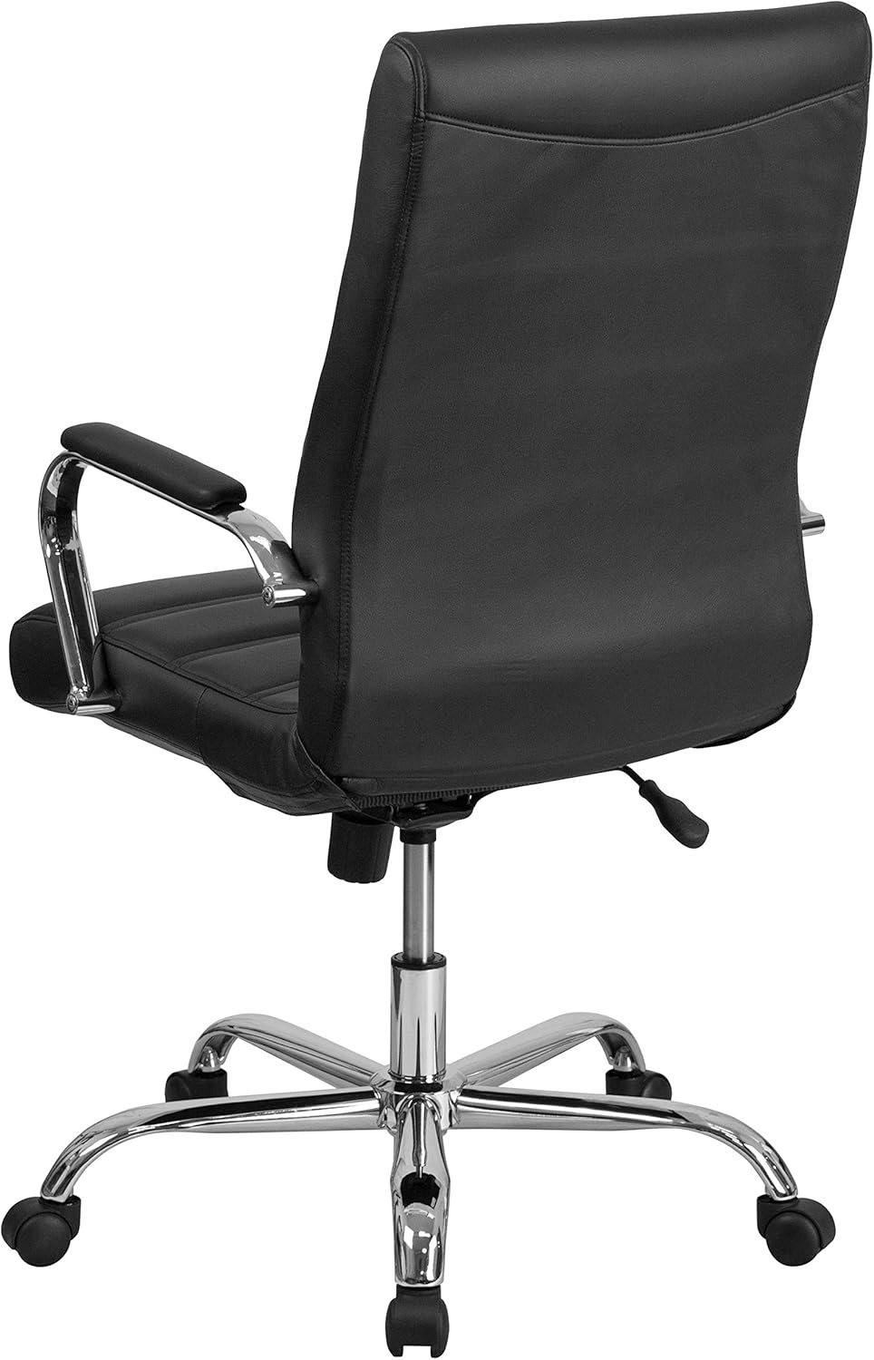 Flash Furniture Whitney High-Back Swivel LeatherSoft Desk Chair with Padded Seat and Armrests, Adjustable Height Padded Office Chair, Black/Chrome