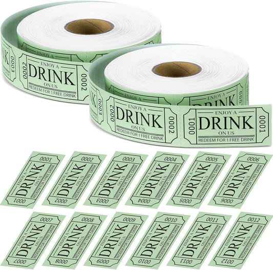 TaoBary 2 Rolls 1000 Pcs Free Drink Ticket Roll Raffle Party Tickets for Events Wedding and Parties(Sage Green)