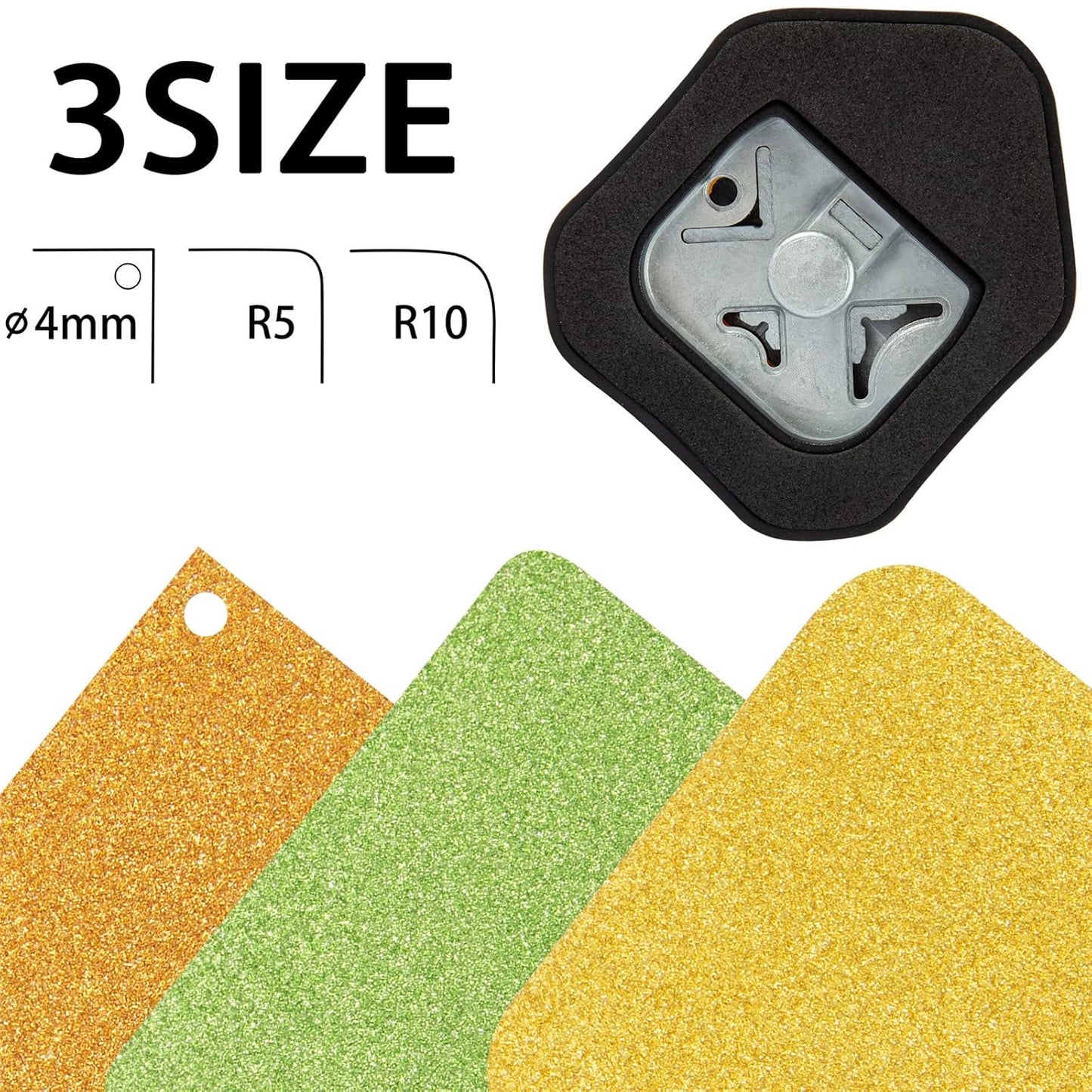 QIQQIKIN Corner Hole Punch 4mm Circle Cutter Punch +R5mm+R10mm 3-Way Corner Rounder Paper Punch,Cardstock,Laminator,Photocards,Scrapbooking,Die Cuts for Card Making,Junk Journal Supplies Clearance