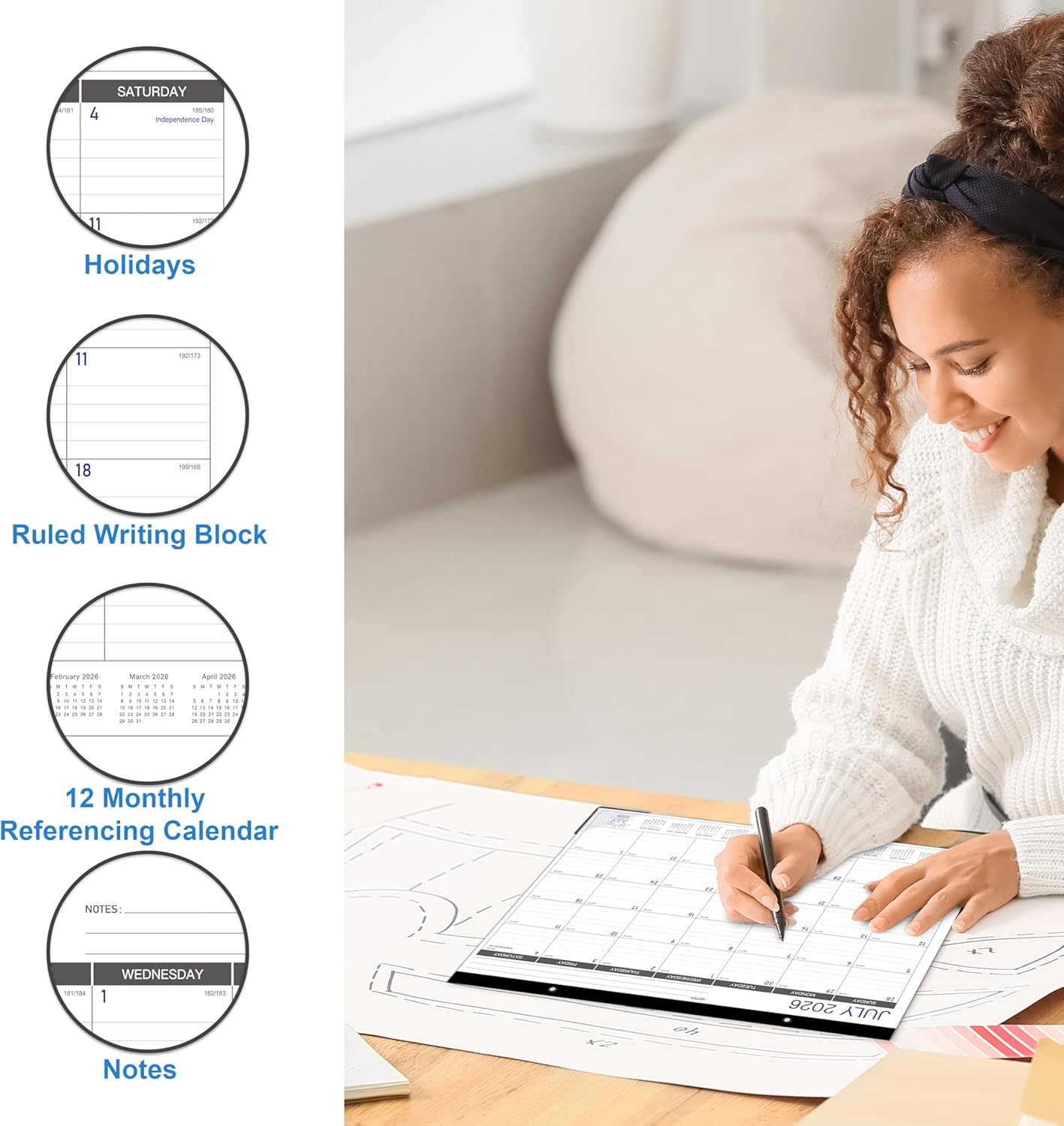 2026 Desk Calendar - Desk/Wall Calendar 2026, JAN 2026 - DEC 2026, 2026 Calendars 12 Month, Desk Calendars with Corner Protectors, Large Ruled Blocks, Thick Paper, Colorful, 14.6" x 11.5", Desktop Calendar for Daily Organizer