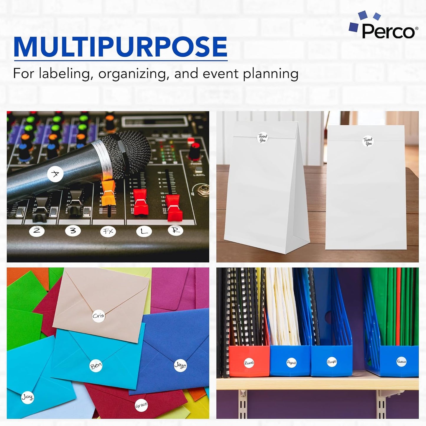 Perco White 1-Inch Round Circle Dot Sticker Labels with Easy Peel Perforation - 1,000 Labels per Roll - Strong Adhesion, Vibrant Colors for Organizing, Crafting & More - Made in USA