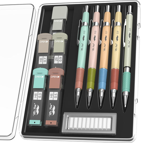 Mr. Pen- Mechanical Pencil Set, 5 Sizes, 0.3, 0.5, 0.7, 0.9, 2mm, Anti Skidding Grip Cute Mechanical Pencils, Sketching Pencils, Aesthetic Mechanical Pencils, Pastel Mechanical Pencils