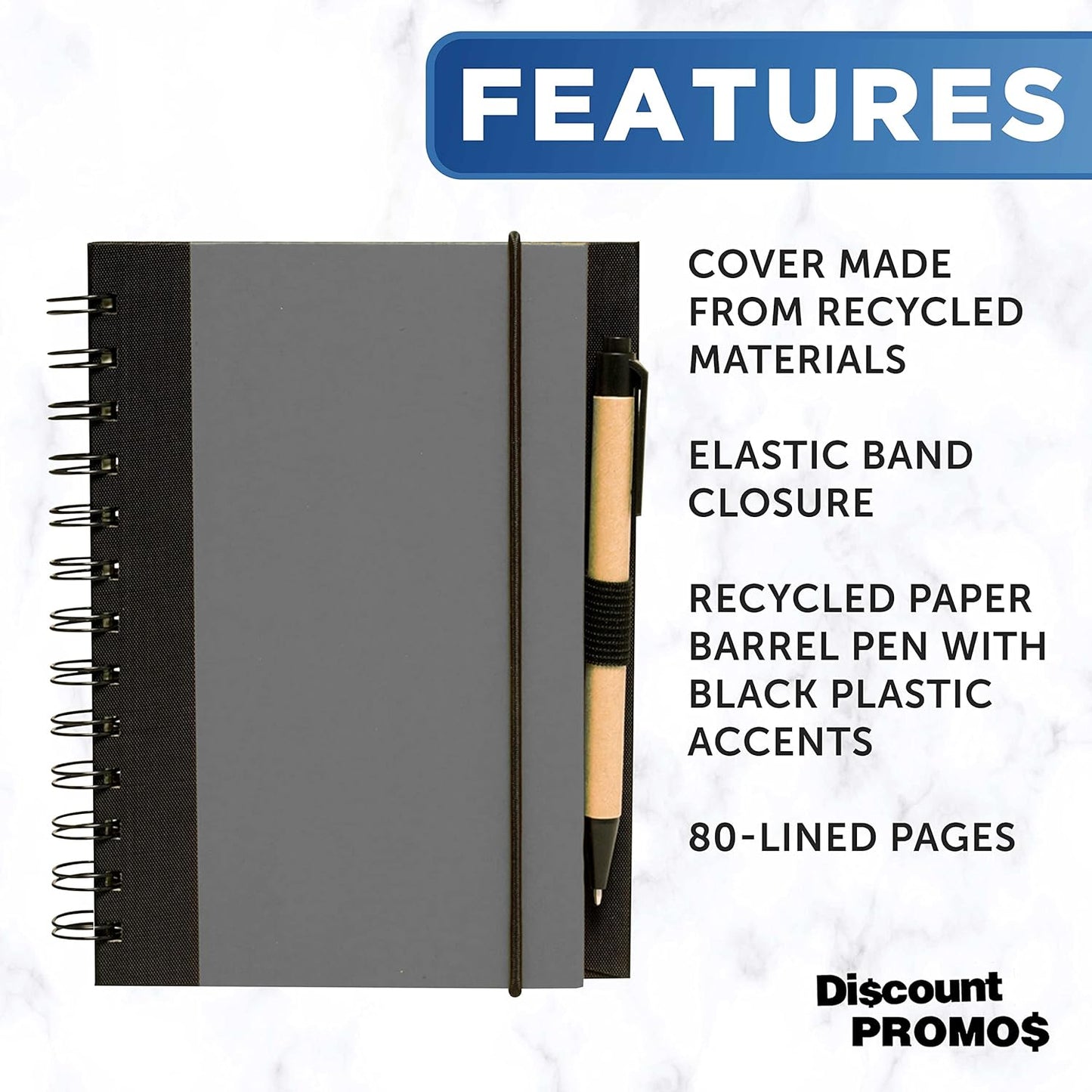 DISCOUNT PROMOS Eco Block Notebooks with Pens Set of 10, Bulk Pack - Perfect for School, Office, Business, Home - Smoke