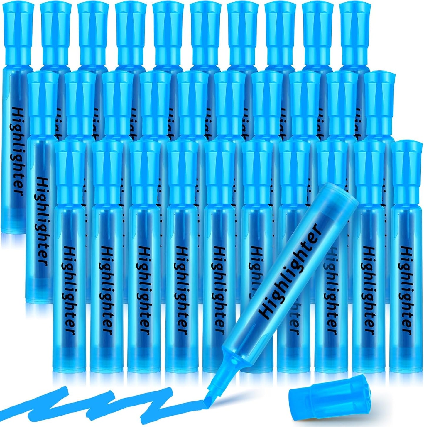 Qilery 30 Pack Highlighters Bulk, Tank Style Chisel Tip Highlighters Markers Quick Drying for Kids and Adult Coloring, Classroom Home Office School Supplies (Blue)