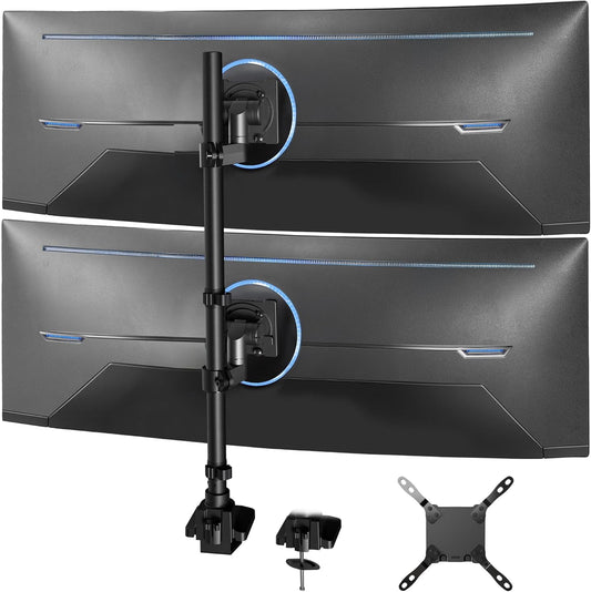 VIVO Dual Vertically Stacked Ultra-Wide Monitor Desk Mount for up to 57 inch Screens, Heavy Duty Adjustable Stand for 2 Ultrawides, 59.4 lbs Capacity, Black, STAND-V257R