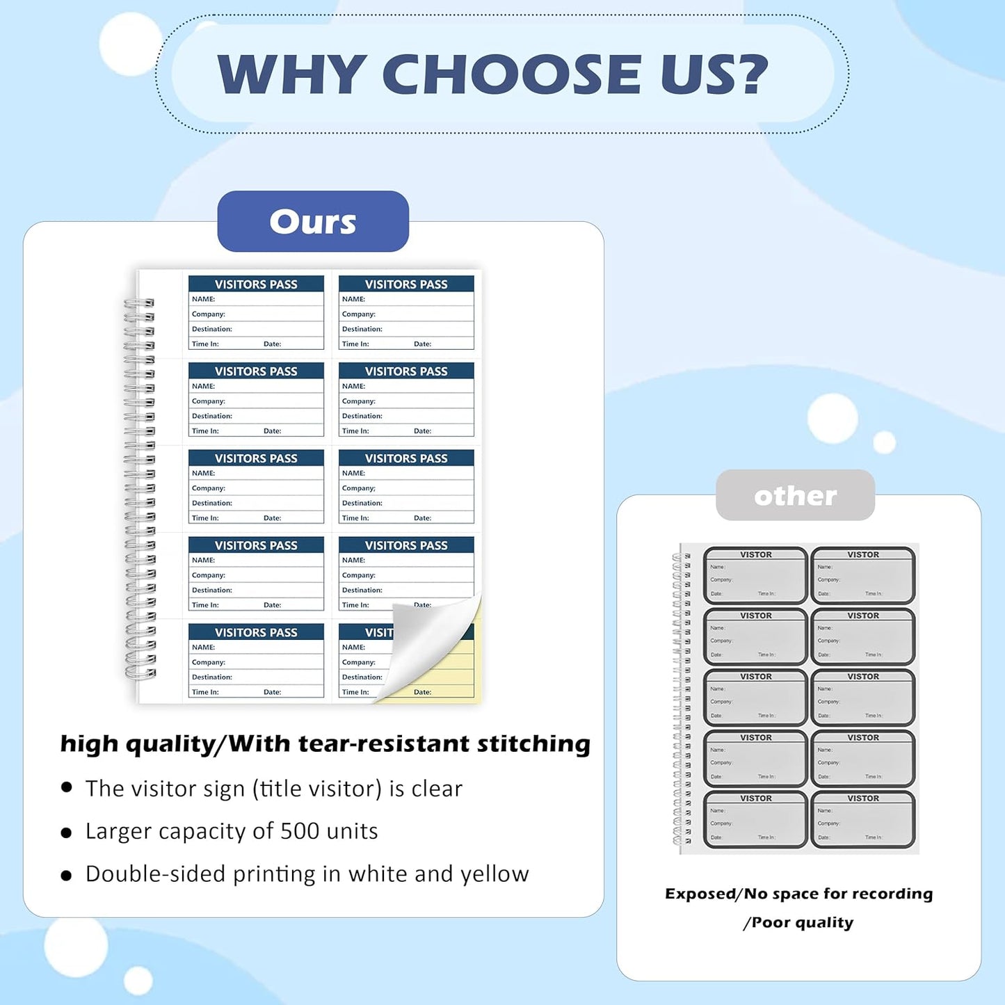 3 Pack of 1500 Visitor Badges Registry Log with Carbonless Copy 2-Part Letter Size Visitor Log Book Spiral-Bound Self Visitor Badges Guest Register Book for Business or School (3)