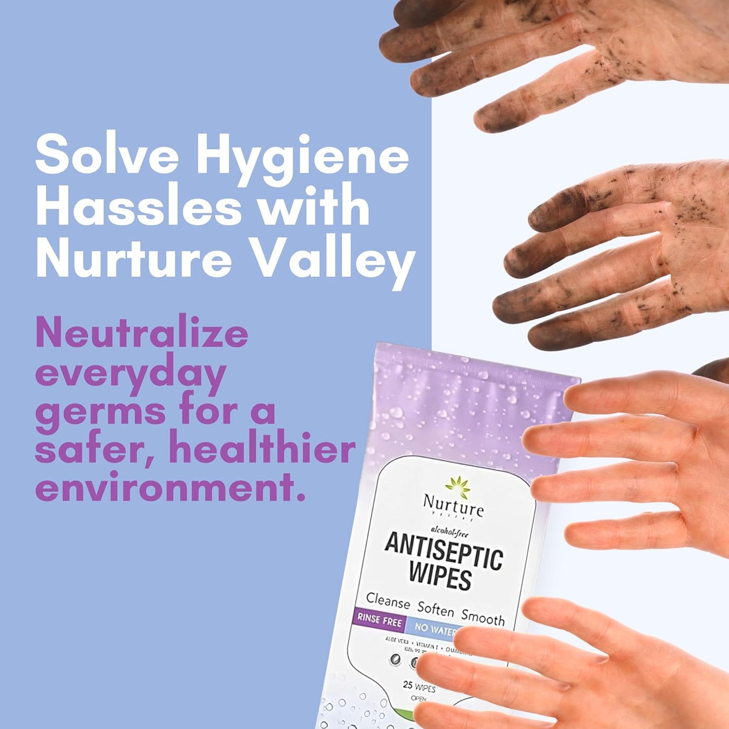 Nurture XL Antibacterial Body & Hand Wipes | Alcohol-Free Antiseptic Wet Sanitizer Towelettes for Germ Removal, Disinfecting Skin, Sanitizing Hands |Cleaning Cloths | Adults & Baby | Thick & Strong