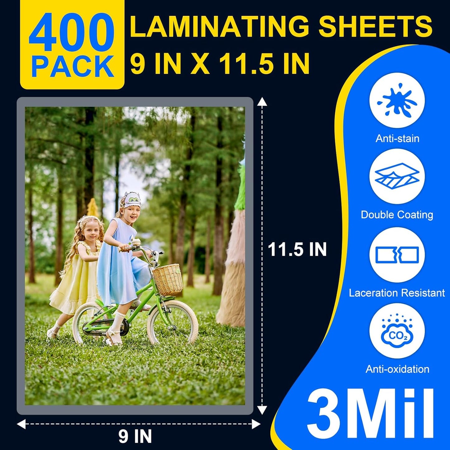 400 Pack Laminating Sheets, 3 Mil, 9 x 11.5 Inches Thermal Laminating Pouches Lamination Sheet Paper for Laminator, Clear, Letter Size, Office and School Supplies