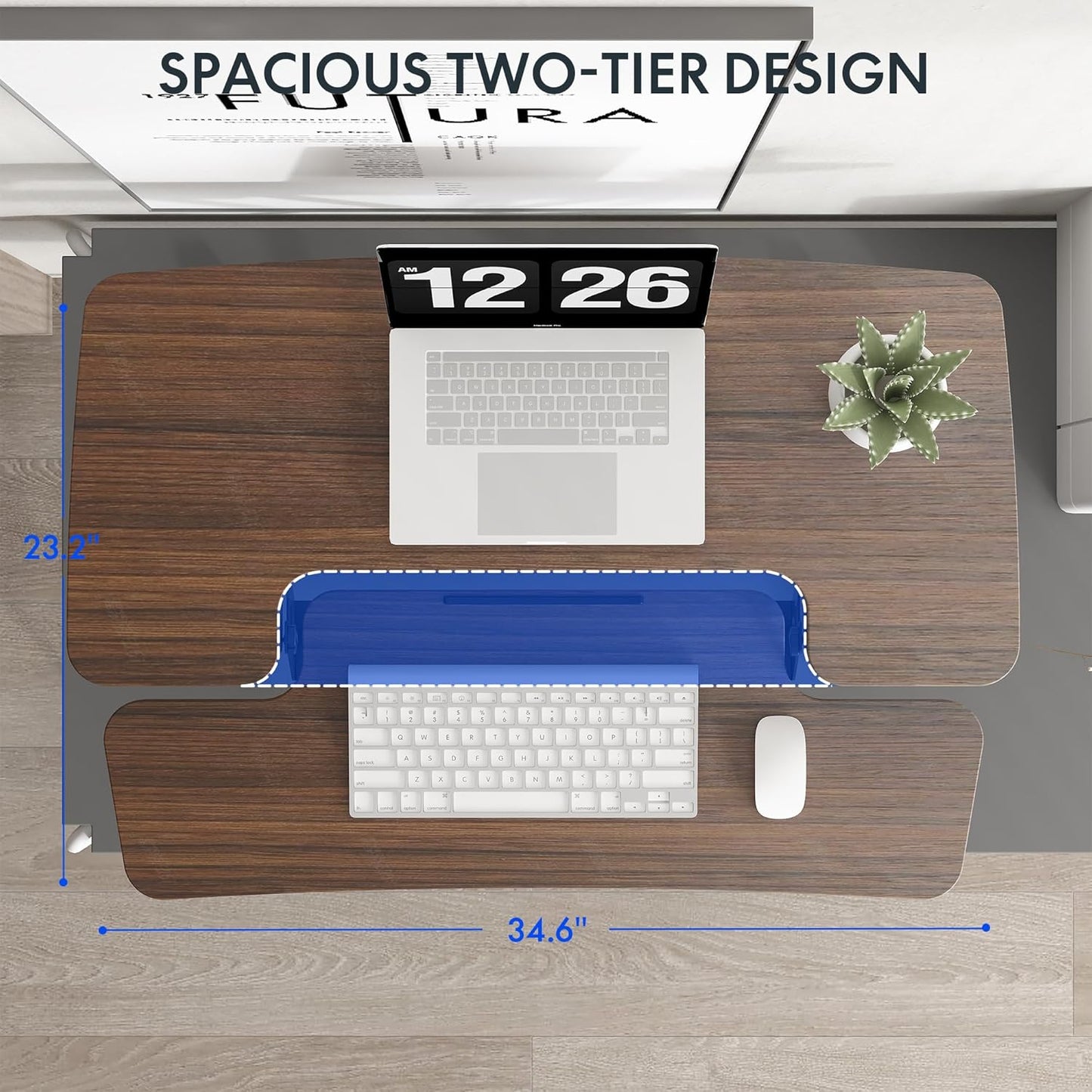 FLEXISPOT 35" Height Adjustable Standing Desk Converter Sit-to-Stand Desk Riser for Home and Office Computer Workstation with Wide Keyboard Tray, Walnut Color