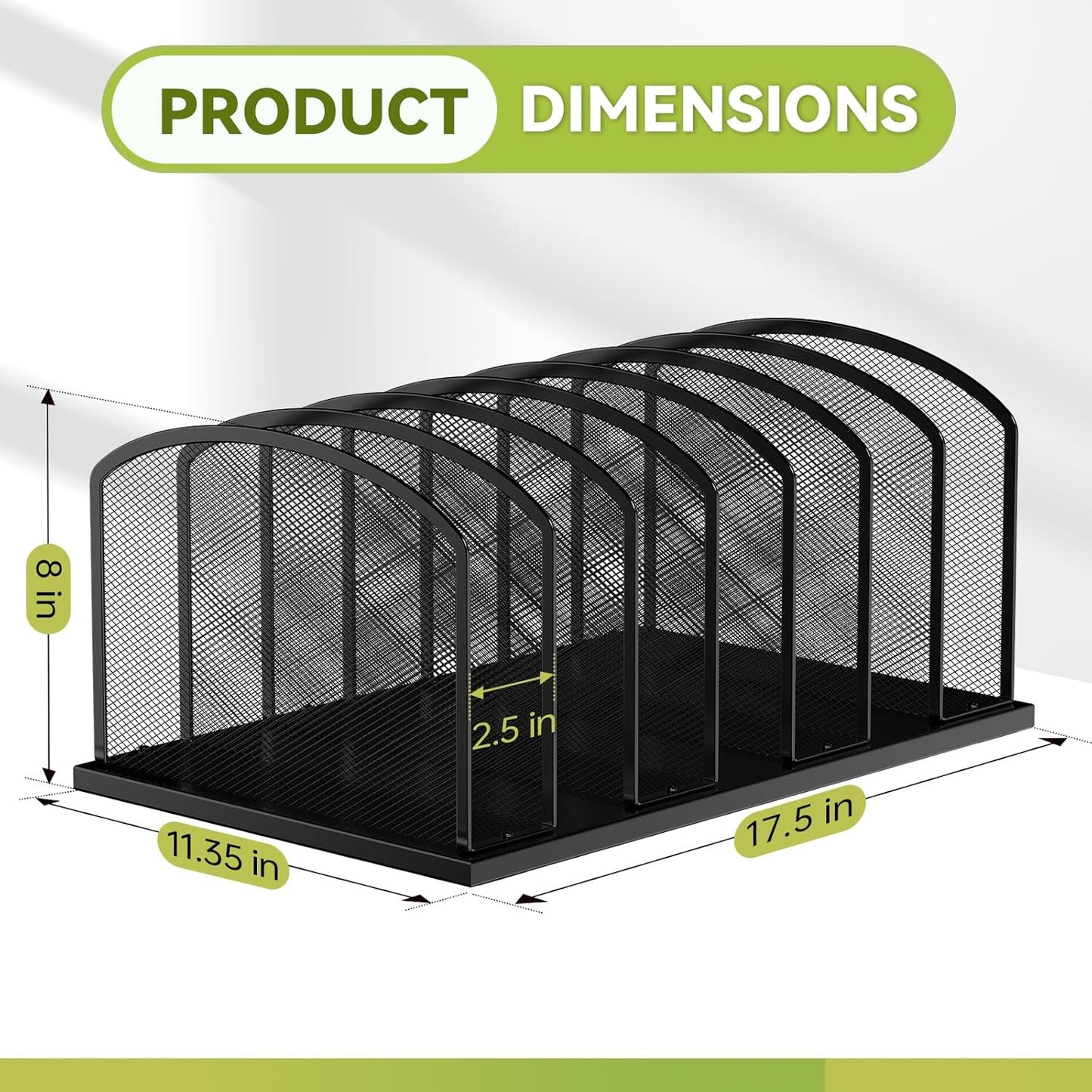 Desk File Organizer 7 Sections Upright Mesh File Sorter Organizer for Desk, Office Organization File Holder for Home, Office & Classroom (Black, 1Pack)