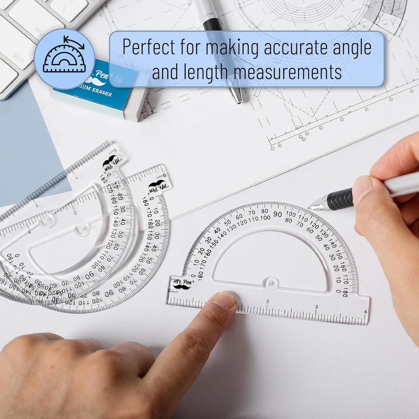 Mr. Pen- Clear Protractor 4 Inch, 24 Pack, Bulk Clear Plastic Small Protractor School