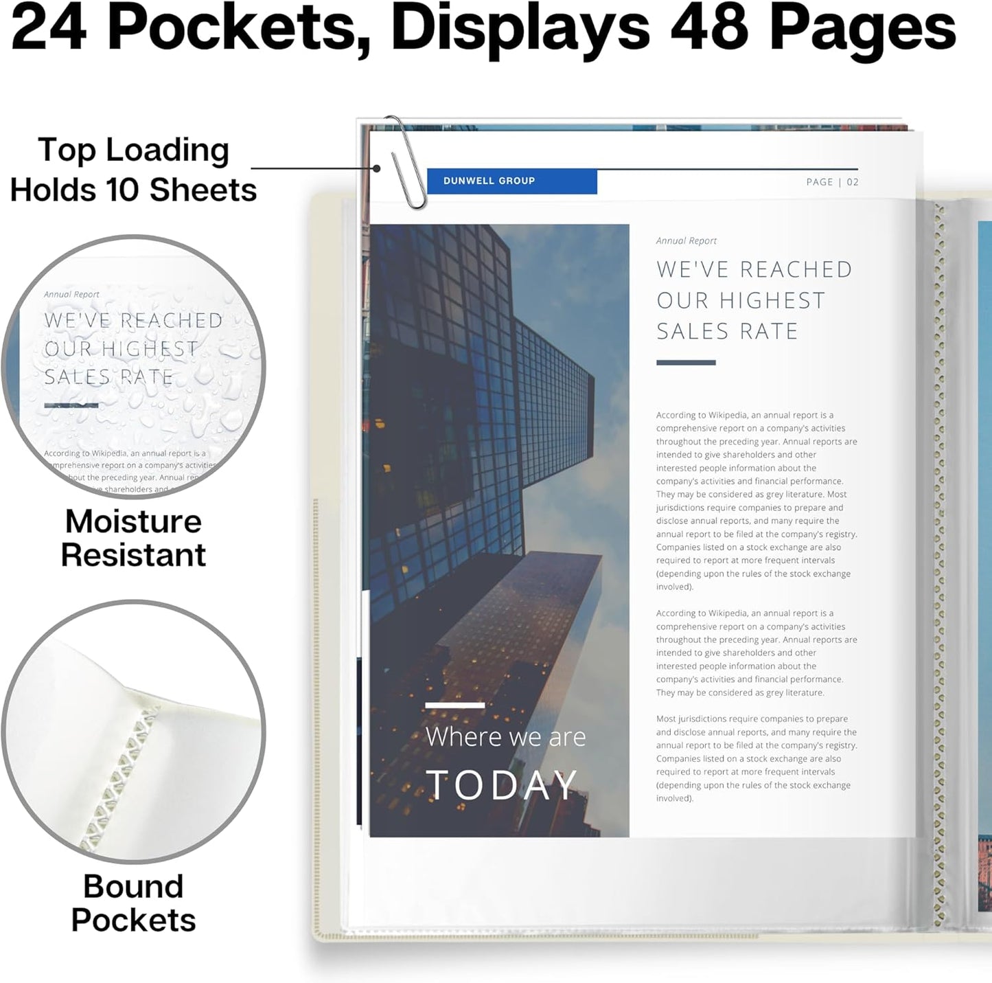 Dunwell Presentation Binder 24-Pocket, Displays 48 Pages, 8.5x11 Portfolio Binder with Plastic Sleeves, Storage and Organizer for Documents, Certificates, Projects, Photos (3 Pack, Assorted)