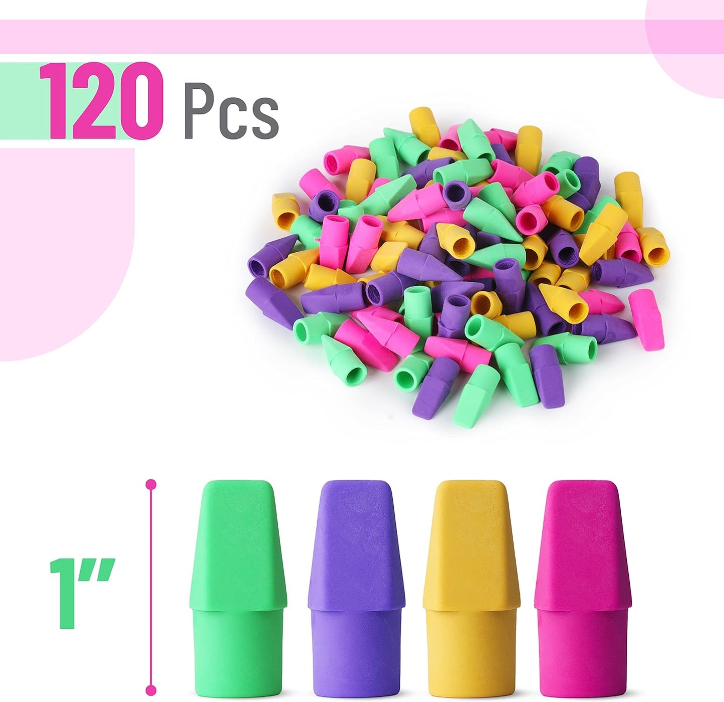 Mr. Pen Erasers for Pencils, 120 Pack, Pencil Top Erasers, Eraser Caps, Cap Tops, Topper Erasers. Ereaser
