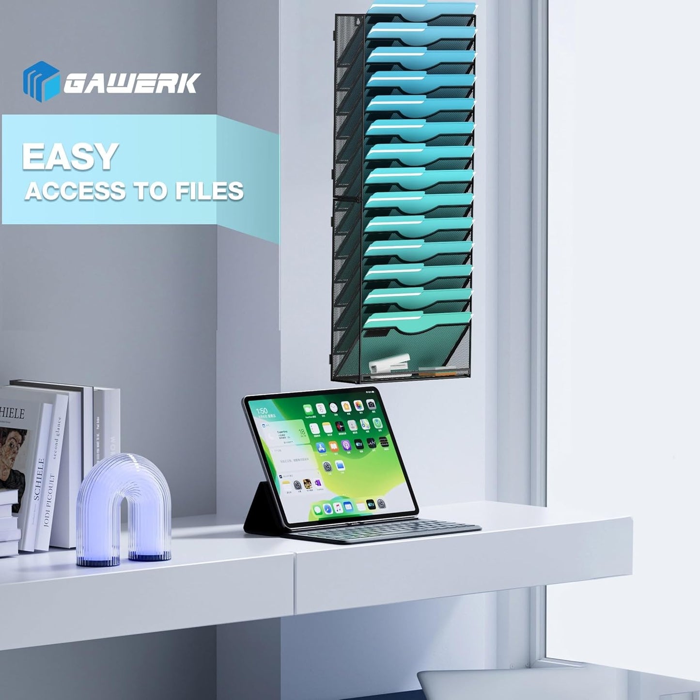 15-Tier Wall File Organizer Hanging Wall File Holder Wall Mount Paper Folder Organize, Mesh Magazine Document Mail Organizer Wall Organizer for Office School Home, Black