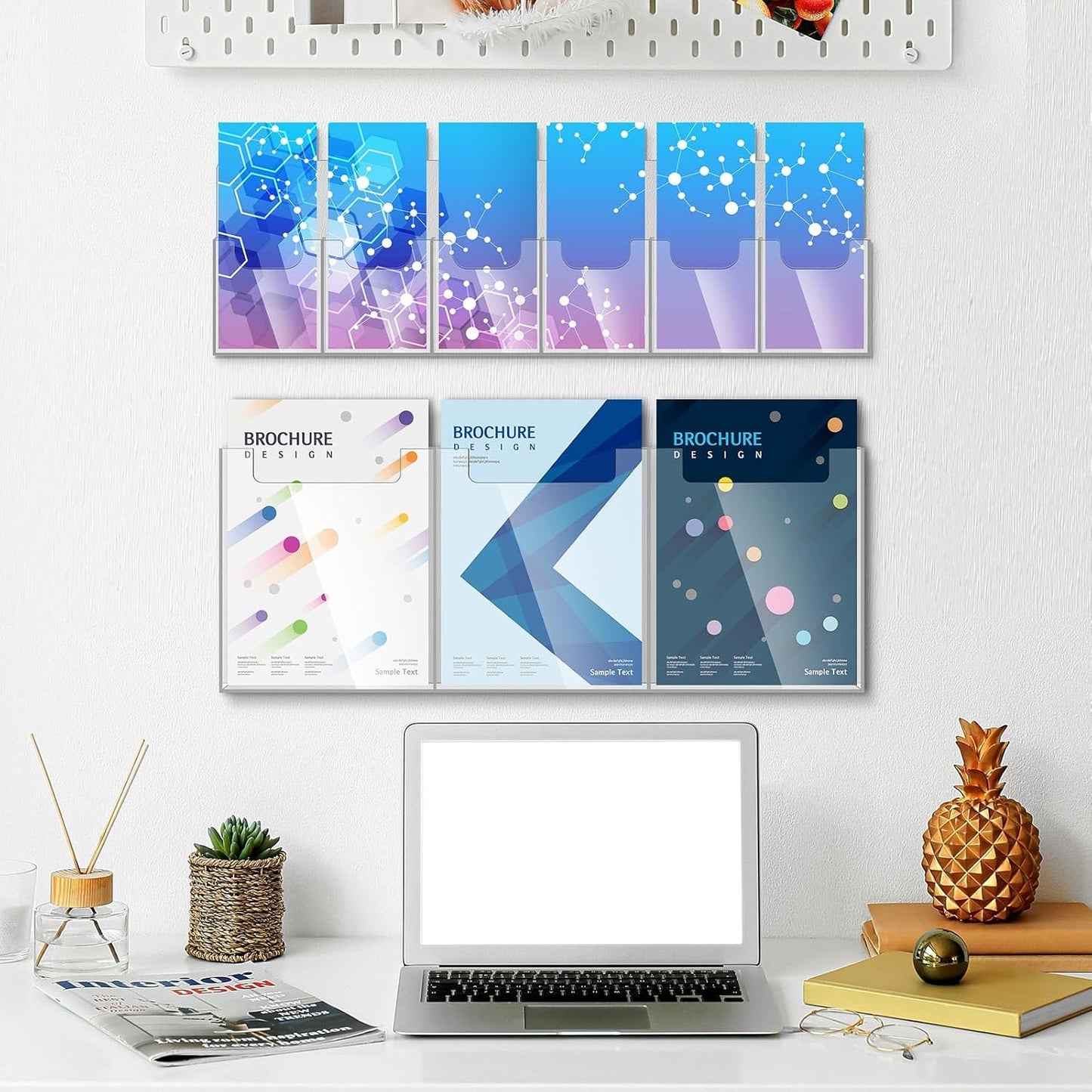 Sherr 2 Pcs Acrylic Brochure Pamphlet Holder Wall Mount 2 Sizes 9 Pocket Fits for 8.5" x 11" and 4" x 9" Brochure Magazine Holder Literature Multi Slot Wall Mount Combo Display Clear Flyer