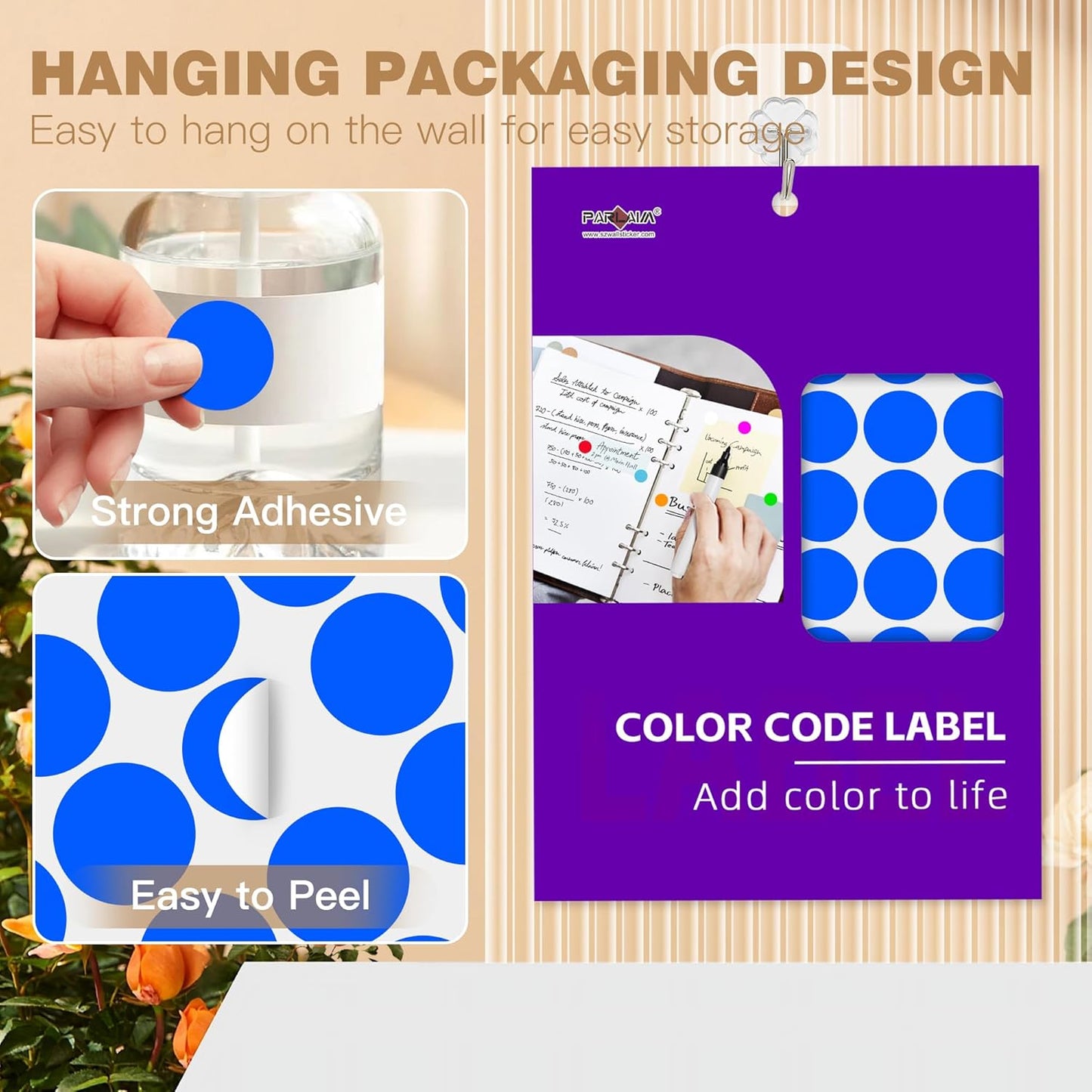 PARLAIM 1 inch Round Blue Dot Sticker,720PCS Permanent Adhesive Color Code Circle Sticker Labels for Office Classroom Garage Sale