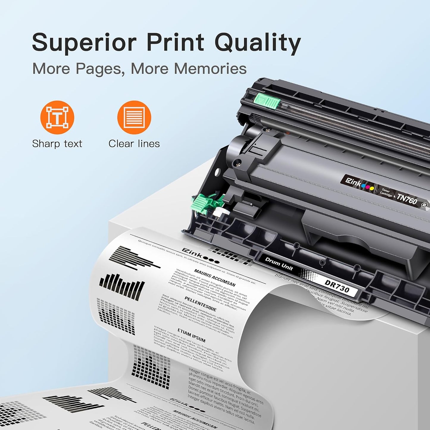 E-Z Ink TN760 Toner Cartridge and DR730 Drum Unit Compatible for Brother TN-760 TN730 DR 730 to Use with MFC-L2710DW MFC-L2750DW HL-L2370DW DCP-L2550DW (3 Pack, 2 Toner Cartridge, 1 Drum Unit)