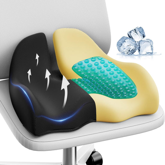 Benazcap X Large Gel Seat Cushion for Office Chair Ergonomic Cushions-Gel & Memory Foam Coccyx Butt Pillow for Sciatica & Back Pain Relief for Long Sitting for Gaming Chair and Car Seat-Black