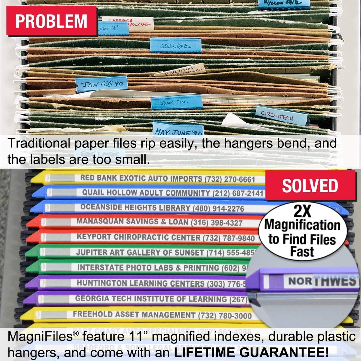 Ultimate Office MagniFile Hanging File Folders V- Bottom Letter Size with 11 inch Magnified Indexes That Double The Size of Your File Titles to Find Files Fast. (Set of 20 Frost)