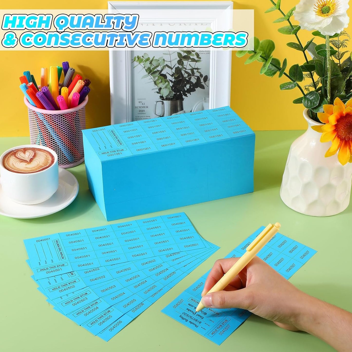 Kosiz 1000 Sheet 25 Bid Raffle Tickets Chinese Auction Tickets Sheets Auction Fundraiser Ticket Numbered with Name and Phone Number Per Sheet Raffle Tags for Silent Auction(Lake Blue)