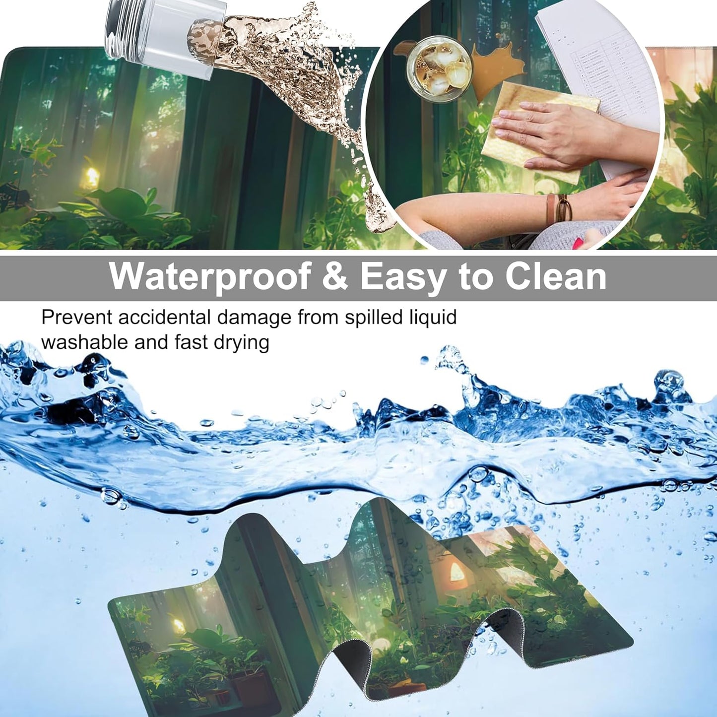 Desk Mat, Cute Lofi Green Extended Large Gaming Mouse Pad for Desk XXL, Non-Slip Rubber Base Stitched Edges Waterproof Long Computer Keyboard Desk Pad Mouse Mat for Home Office Gaming 35.4"X15.7"