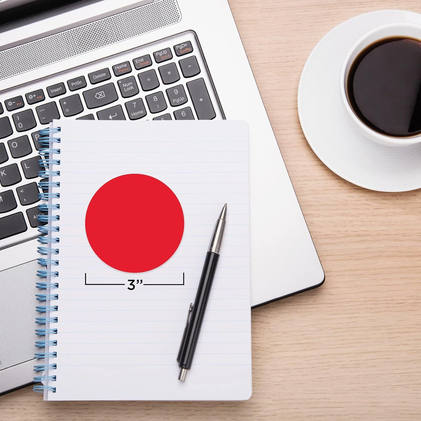 ChromaLabel 3 Inch Circle Sticker Labels, Easy to Write On Colored Dot Stickers, Permanent Adhesive Labels - 500 Sticky Dots per Roll, Red Dot Stickers