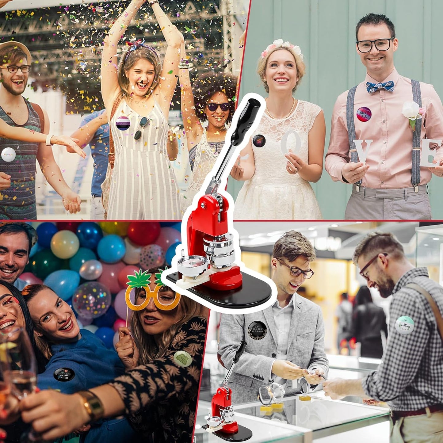 Button Maker Machine Set, Multiple Sizes Button Maker Machine 58+75mm, Push Pull Button Press Machine，Pin Maker Machine with Circle Cutter and Cutting Mat, Come with 200 Button Parts Supplies