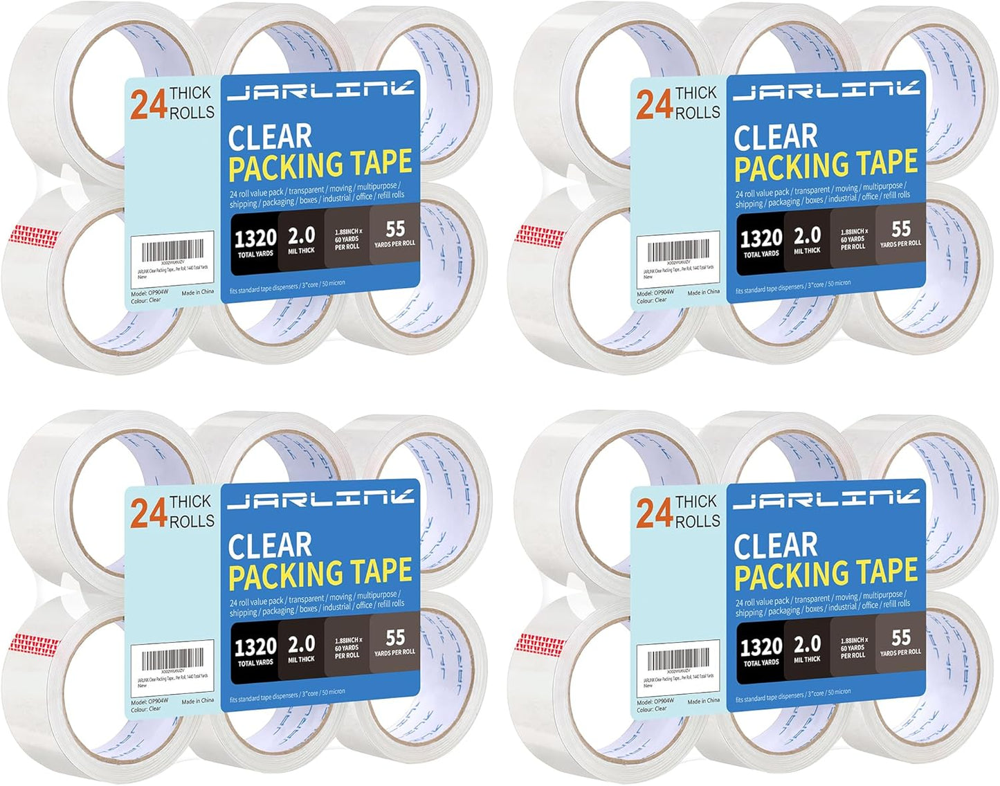 JARLINK Clear Packing Tape (24 Rolls), Heavy Duty Packaging Tape for Shipping Packaging Moving Sealing, 1.88 inches Wide, 55 Yards Per Roll, 1320 Total Yards