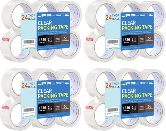 JARLINK Clear Packing Tape (24 Rolls), Heavy Duty Packaging Tape for Shipping Packaging Moving Sealing, 1.88 inches Wide, 55 Yards Per Roll, 1320 Total Yards