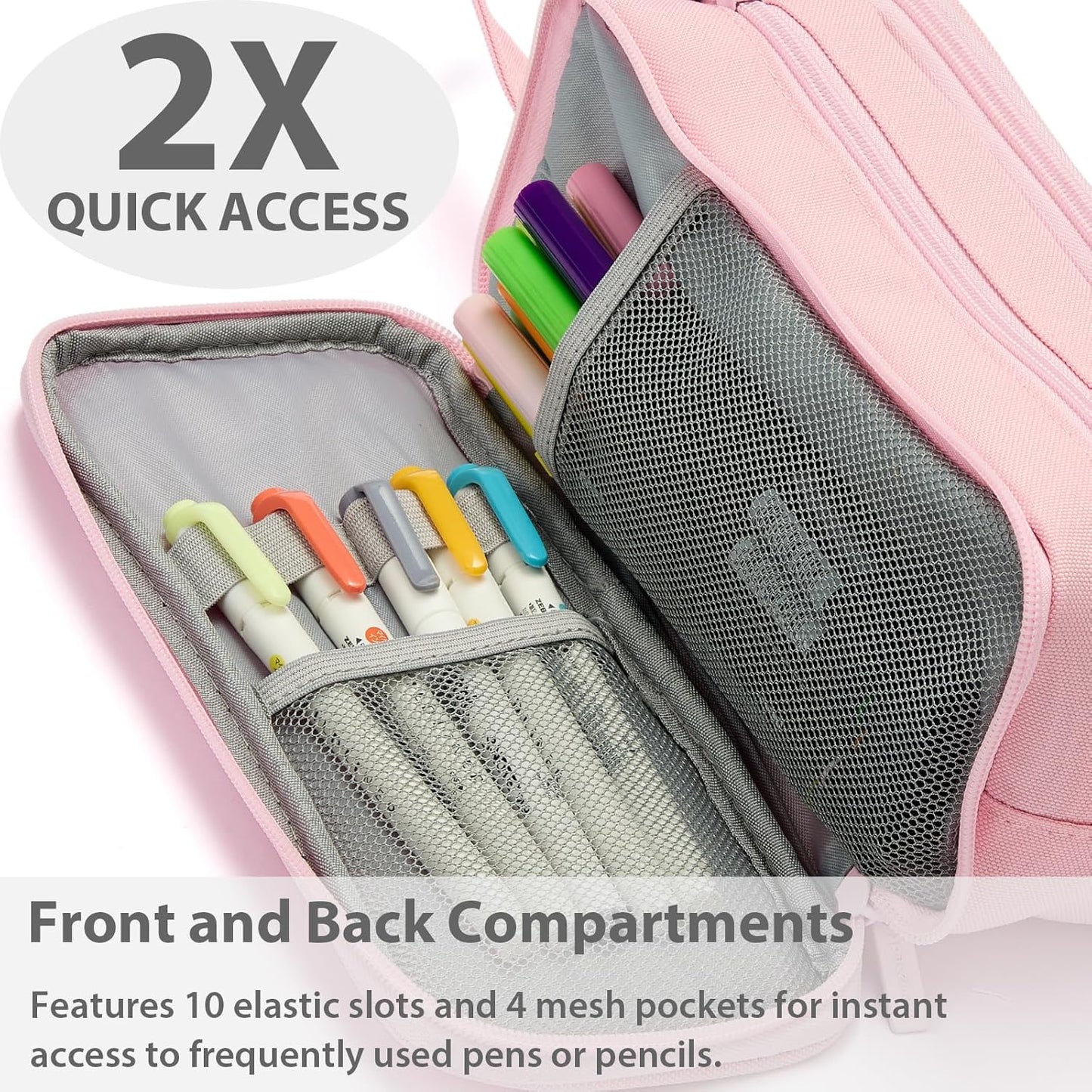 Pencil Case Pouch Box Bag School Supplies Girls Boys Kids, Cute Preppy Stuff Big Capacity Aesthetic Pen Organizer, Back to College Stationary, Pink, Extra Large Style, 2300ml