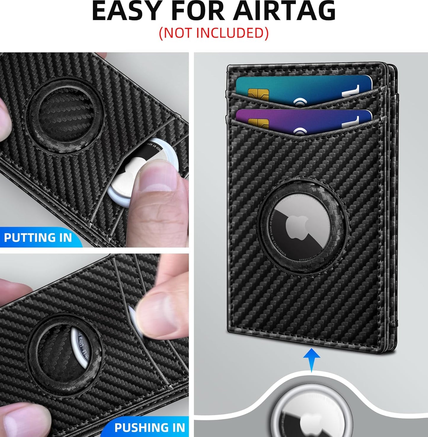 Airtag Wallet for Men- with Money Clip Gift Boxed, Magnetic Closure Slim Genuine Leather Front Pocket Wallet, 4.1"x 2.8", RFID Blocking